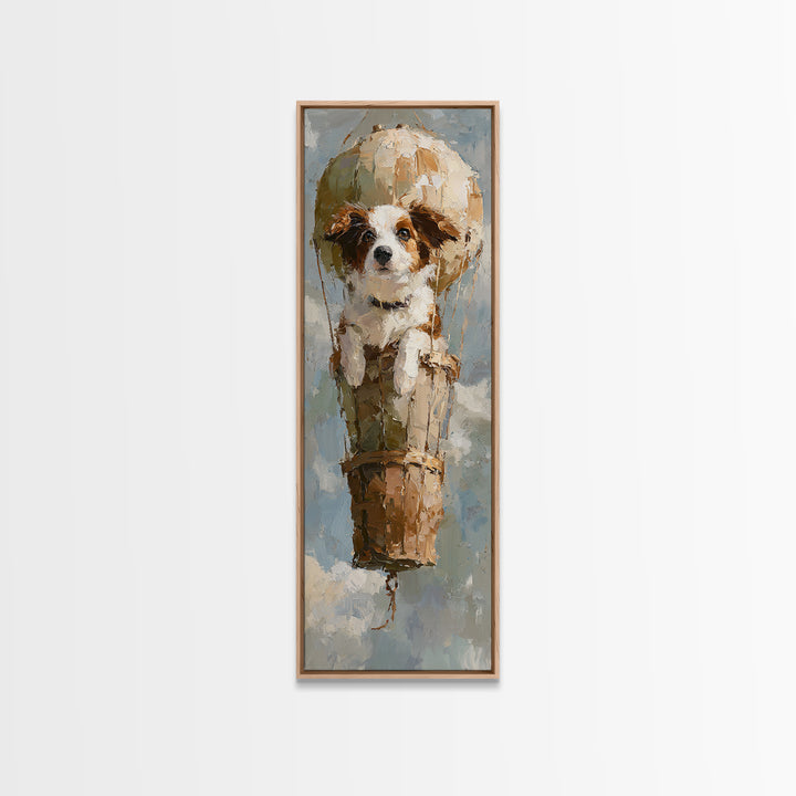 Dog in a Hot Air Balloon Framed Canvas Print, Whimsical Art, Fine Art Print, Living Room Decor, Fine Art, Wonder, Prints, WHI-1x3-50
