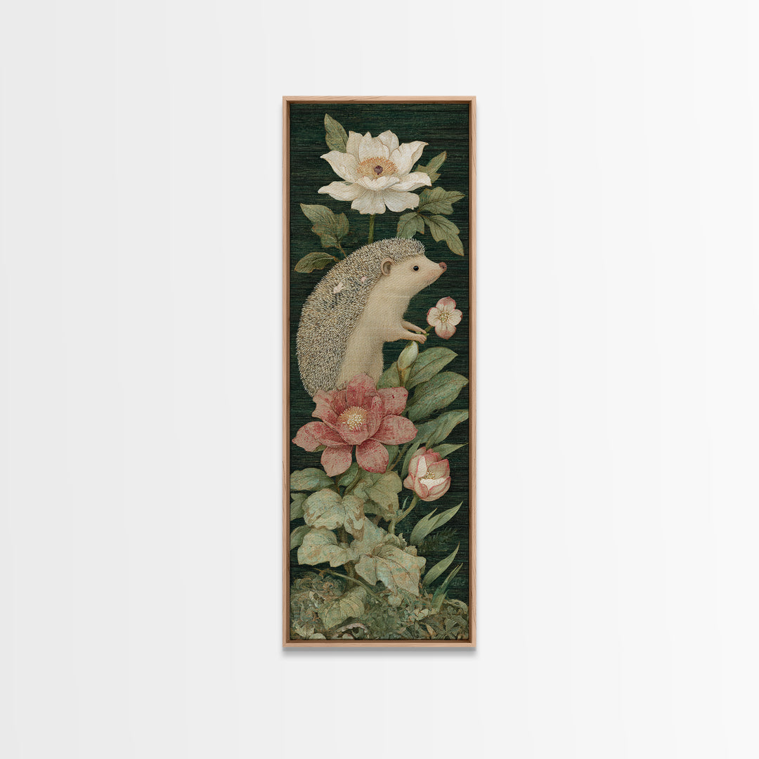 Hedgehog Carrying Wildflowers Canvas Print, Whimsical Art, Bird Art, Living Room Decor, Fine Art, Wonder, Textured Painting, WHI-1x3-51