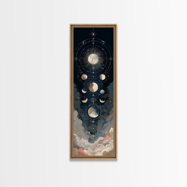 Moon with Sleeping Face and Dangling Stars Framed Canvas Print, Whimsical Art, Original Art, Living Room Decor, Oil Painting, WHI-1x3-52