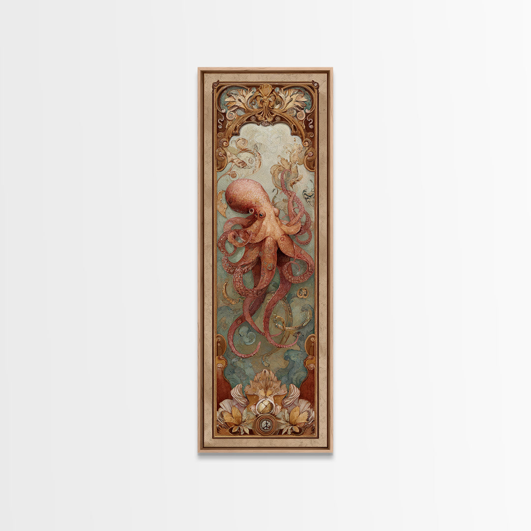 Octopus Conductor with Tiny Instruments Framed Canvas Print, Whimsical Art, Nursery Prints, Living Room Decor, Oil Painting, WHI-1x3-54