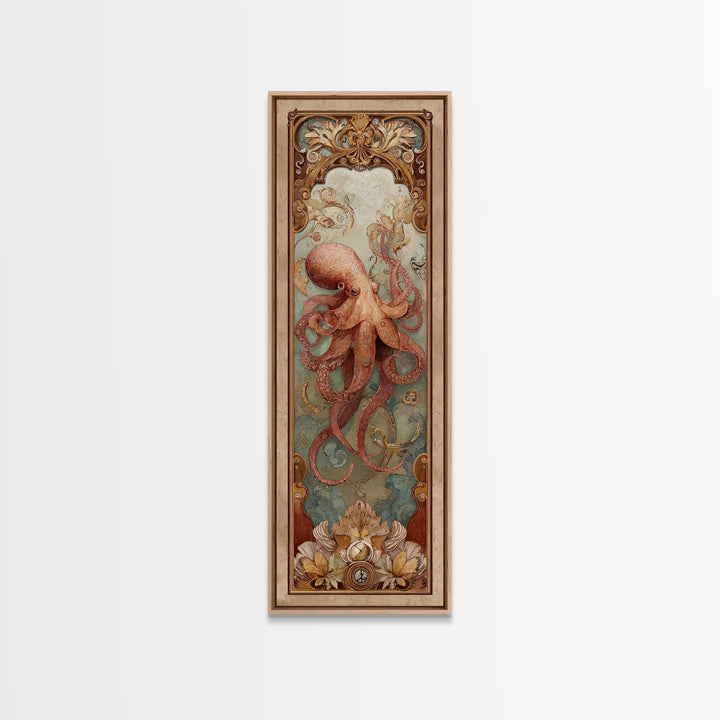Octopus Conductor with Tiny Instruments Framed Canvas Print, Whimsical Art, Nursery Prints, Living Room Decor, Oil Painting, WHI-1x3-54