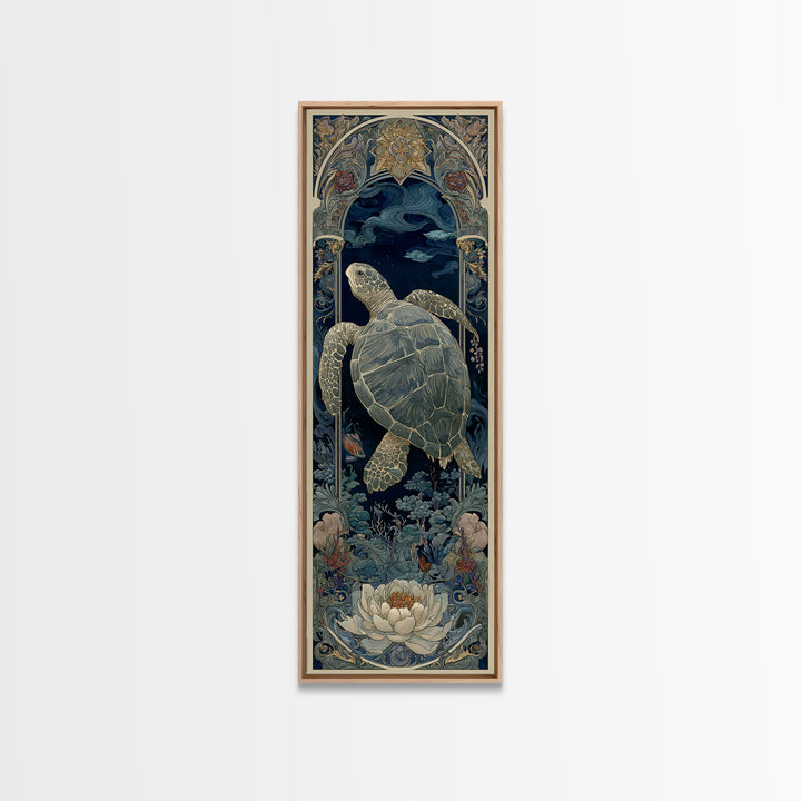 Turtle with Garden Growing on Shell Framed Canvas Print, Whimsical Art, Watercolor Art, Living Room Decor, Fine Art, Wonder, WHI-1x3-58