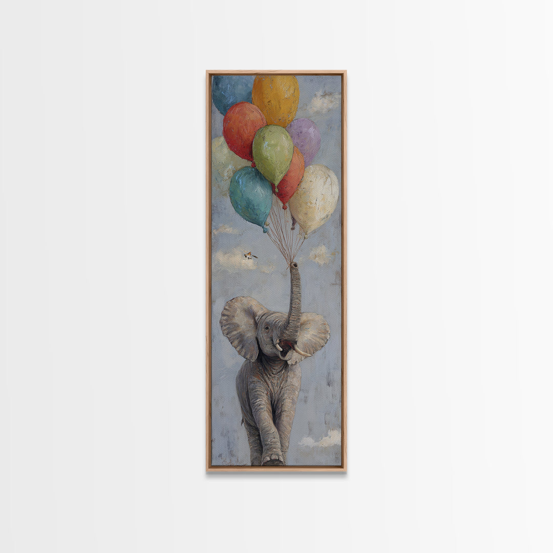 Elephant Holding Balloons Canvas Print, Whimsical Art, Nursery Prints, Living Room Decor, Oil Painting, Wonder, WHI-1x3-63