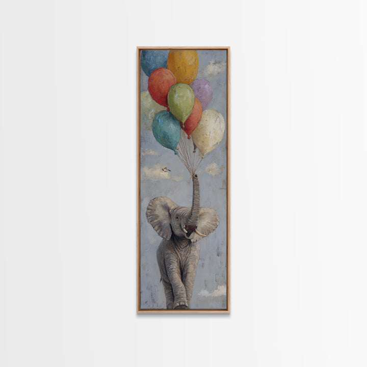 Elephant Holding Balloons Canvas Print, Whimsical Art, Nursery Prints, Living Room Decor, Oil Painting, Wonder, WHI-1x3-63