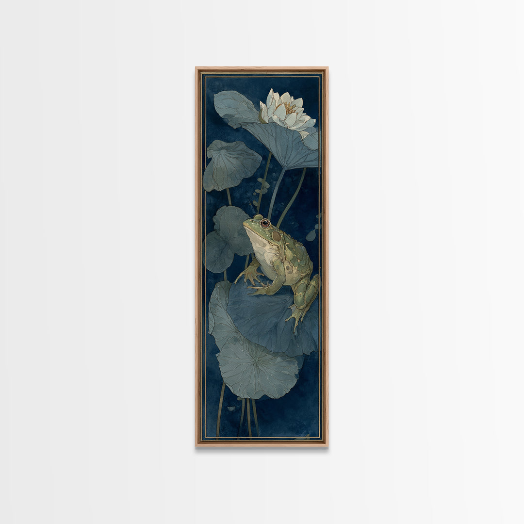 Frog Prince on a Lily Pad Canvas Print, Whimsical Art, Abstract Wall Art, Living Room Decor, Fine Art, Wonder, Neutral Decor, WHI-1x3-68