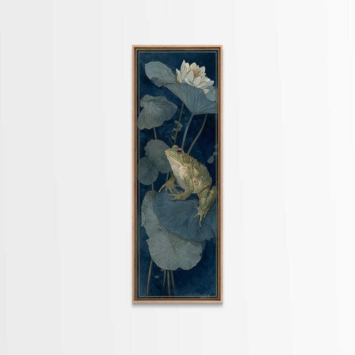 Frog Prince on a Lily Pad Canvas Print, Whimsical Art, Abstract Wall Art, Living Room Decor, Fine Art, Wonder, Neutral Decor, WHI-1x3-68