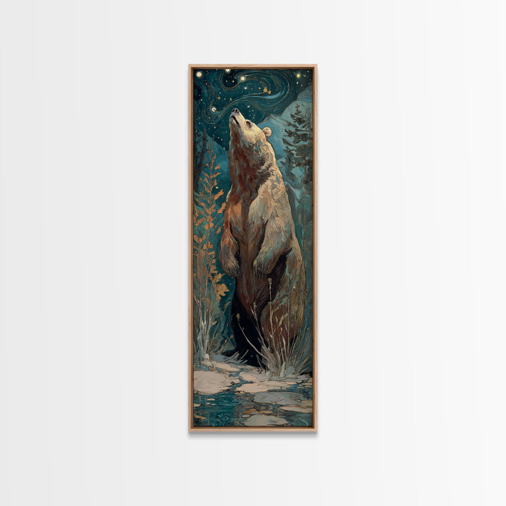 Bear Painting Stars Onto the Night Sky Framed Canvas Print, Whimsical Art, Wall Art, Living Room Decor, Oil Painting, Wonder, WHI-1x3-69
