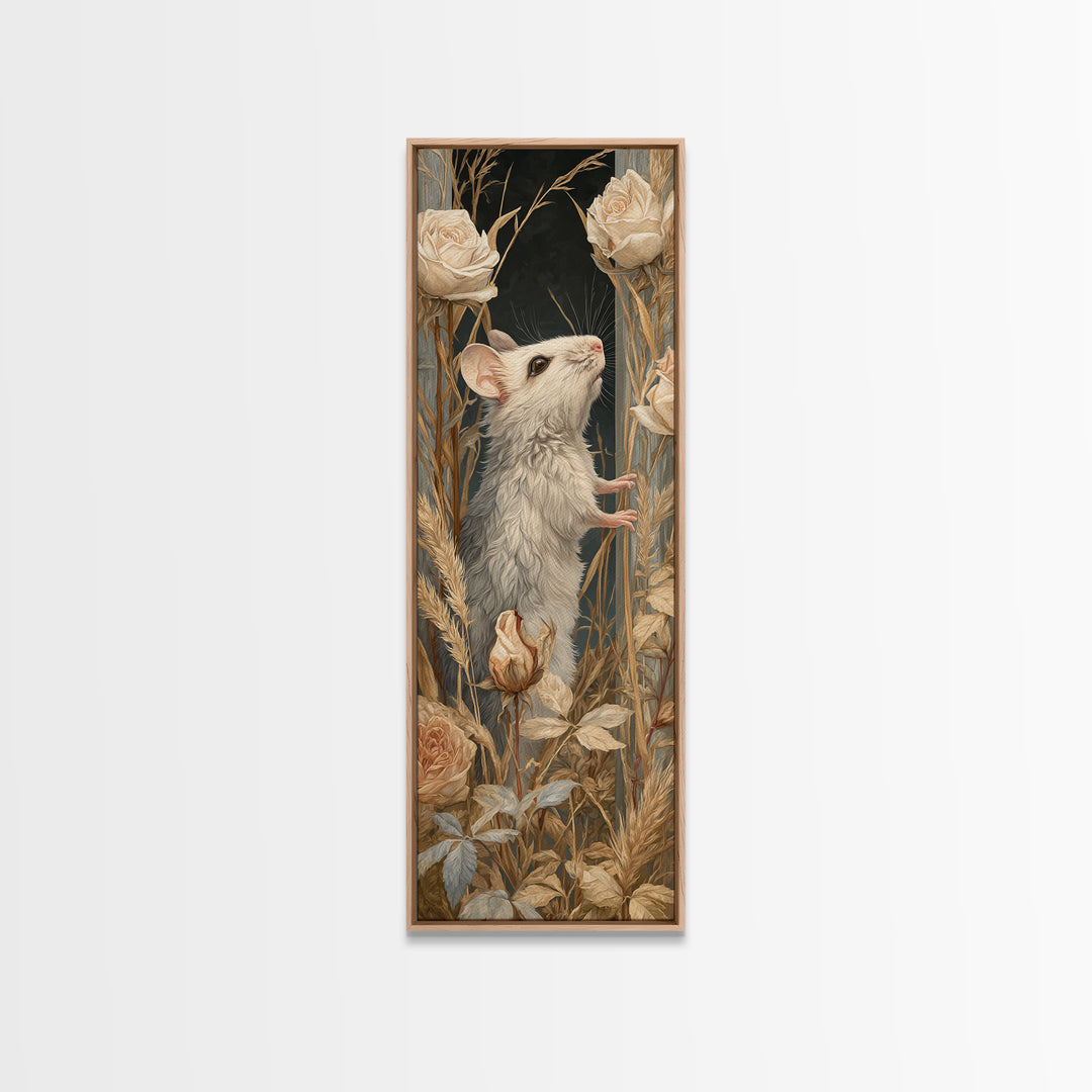 Mouse Ballerina in a Rose Garden Framed Canvas Print, Whimsical Art, Gallery Decor, Living Room Decor, Fine Art, Wonder, WHI-1x3-71