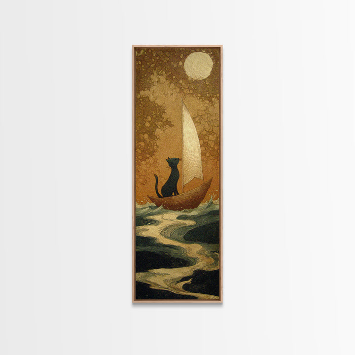 Cat Sailing a Paper Boat Canvas Print, Whimsical Art, Contemporary Art, Living Room Decor, Fine Art, Wonder, Art Nouveau, WHI-1x3-86