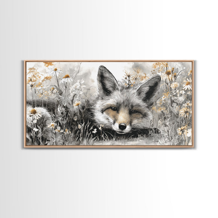 Fox Wearing a Tiny Crown Framed Canvas Print, Whimsical Art, Framed Wall Art, Living Room Decor, Oil Painting, Wonder, WHI-2x1-45