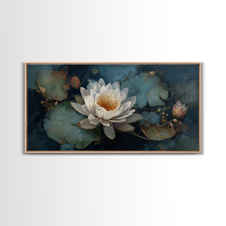 Frog Prince on a Lily Pad Canvas Print, Whimsical Art, Digital Art, Living Room Decor, Wonder, Nursery, Abstract Wall Art, WHI-2x1-52