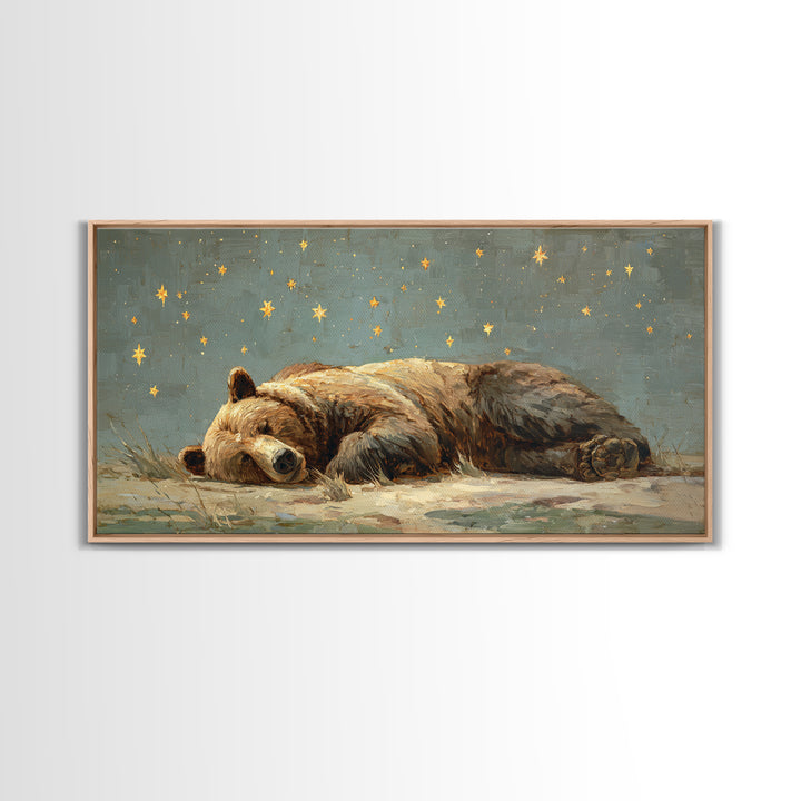 Bear Painting Stars Onto the Night Sky Canvas Print, Whimsical Art, Whimsical, Living Room Decor, Oil Painting, Wonder, WHI-2x1-53