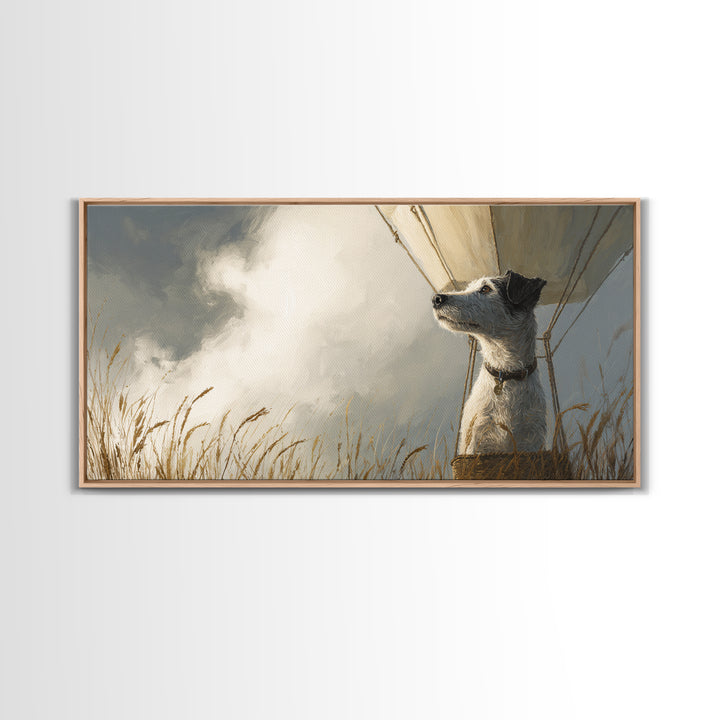 Dog in a Hot Air Balloon Canvas Print, Whimsical Art, Digital Art, Living Room Decor, Wonder, Nursery, Abstract Wall Art, WHI-2x1-58