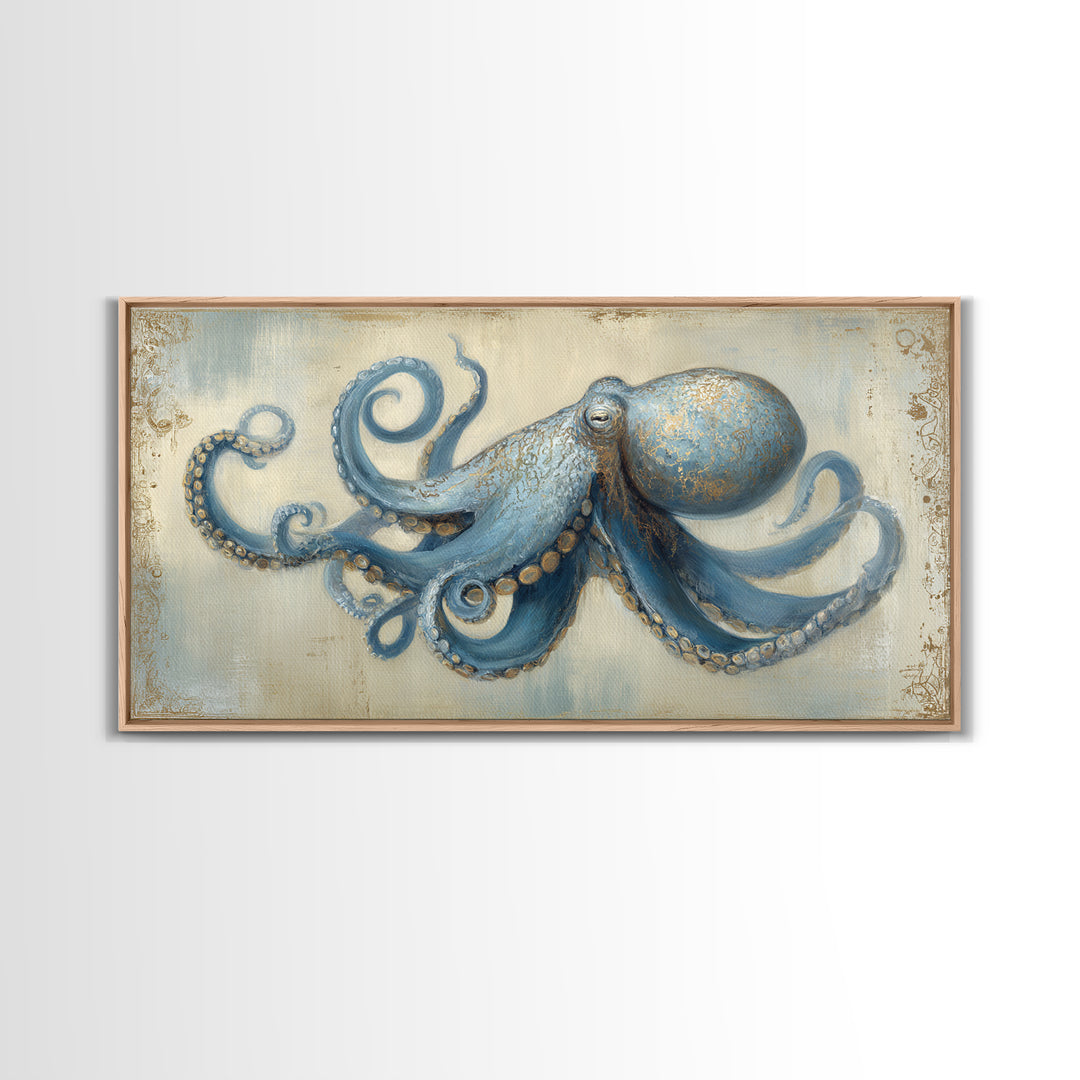 Octopus Conductor with Tiny Instruments Canvas Print, Whimsical Art, Wall Art, Living Room Decor, Oil Painting, Wonder, WHI-2x1-62