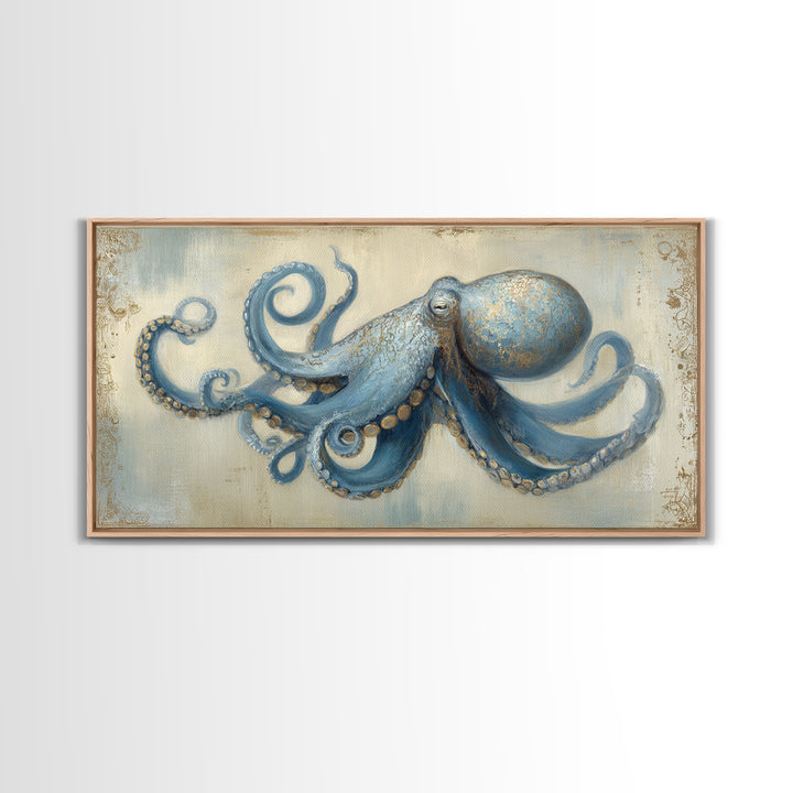 Octopus Conductor with Tiny Instruments Canvas Print, Whimsical Art, Wall Art, Living Room Decor, Oil Painting, Wonder, WHI-2x1-62