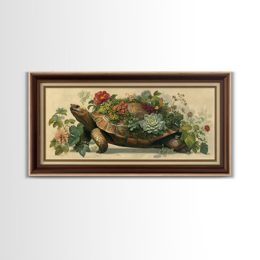 Turtle with Garden Growing on Shell Canvas Print, Whimsical Art, Home Decor, Living Room Decor, Fine Art, Wonder, Digital Print, WHI-2x1-66