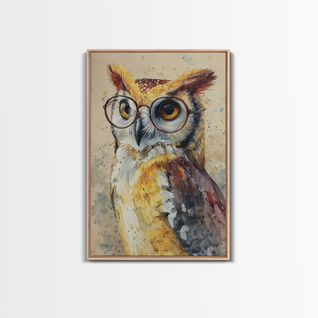 Owl Wearing Spectacles Among Stars Canvas Print, Whimsical Art, Wall Art, Living Room Decor, Oil Painting, Wonder, WHI-2x3-14