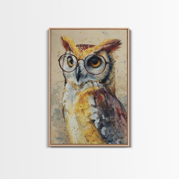 Owl Wearing Spectacles Among Stars Canvas Print, Whimsical Art, Wall Art, Living Room Decor, Oil Painting, Wonder, WHI-2x3-14