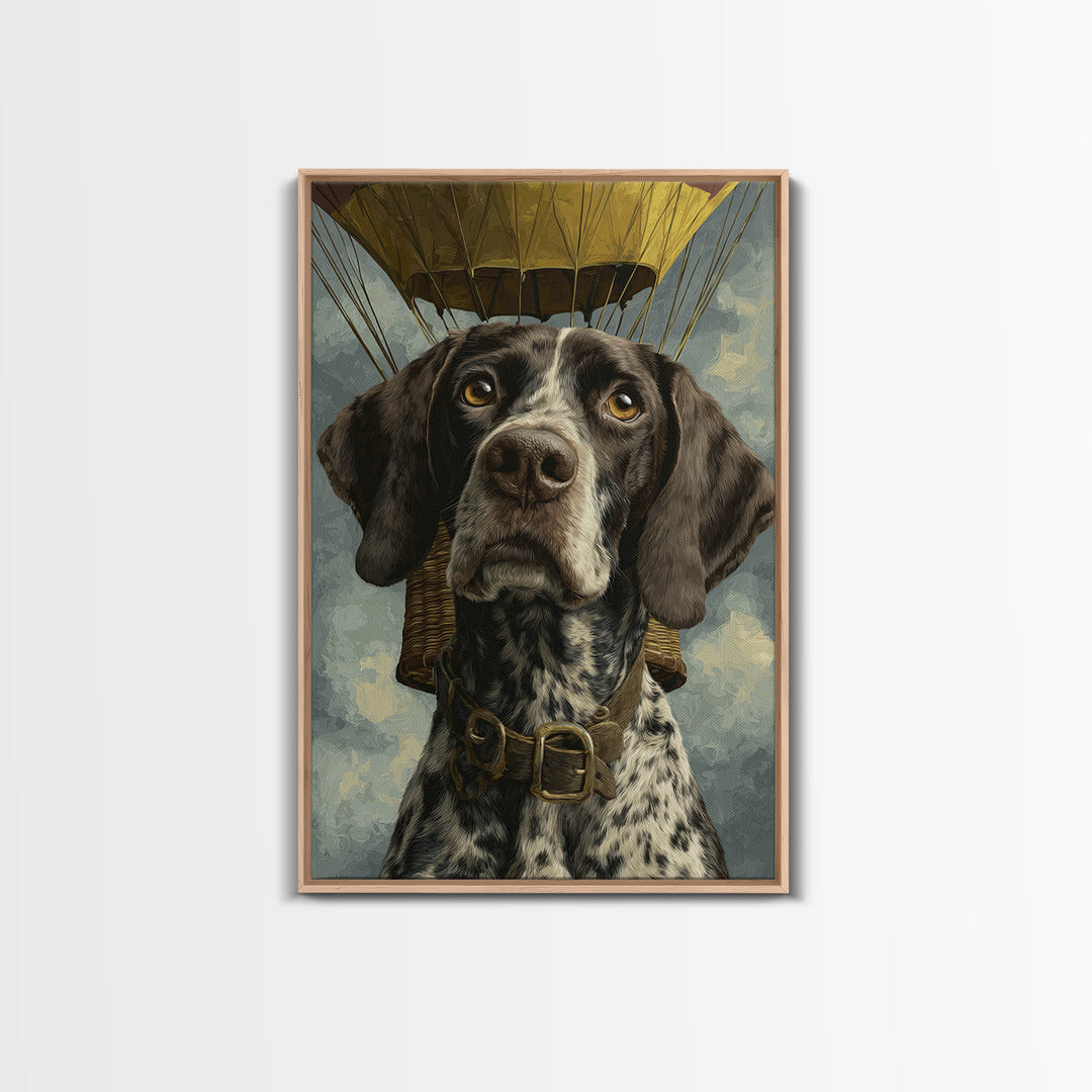 Dog in a Hot Air Balloon Framed Canvas Print, Whimsical Art, Wall Decor, Living Room Decor, Fine Art, Wonder, Printable Art, WHI-2x3-22