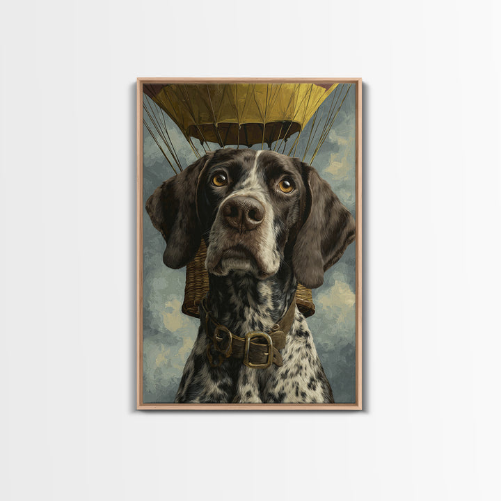 Dog in a Hot Air Balloon Framed Canvas Print, Whimsical Art, Wall Decor, Living Room Decor, Fine Art, Wonder, Printable Art, WHI-2x3-22