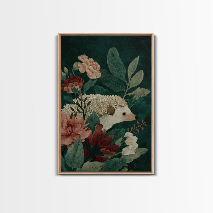 Hedgehog Carrying Wildflowers Canvas Print, Whimsical Art, Pet Portrait, Living Room Decor, Fine Art, Wonder, Abstract Wall Art, WHI-2x3-23