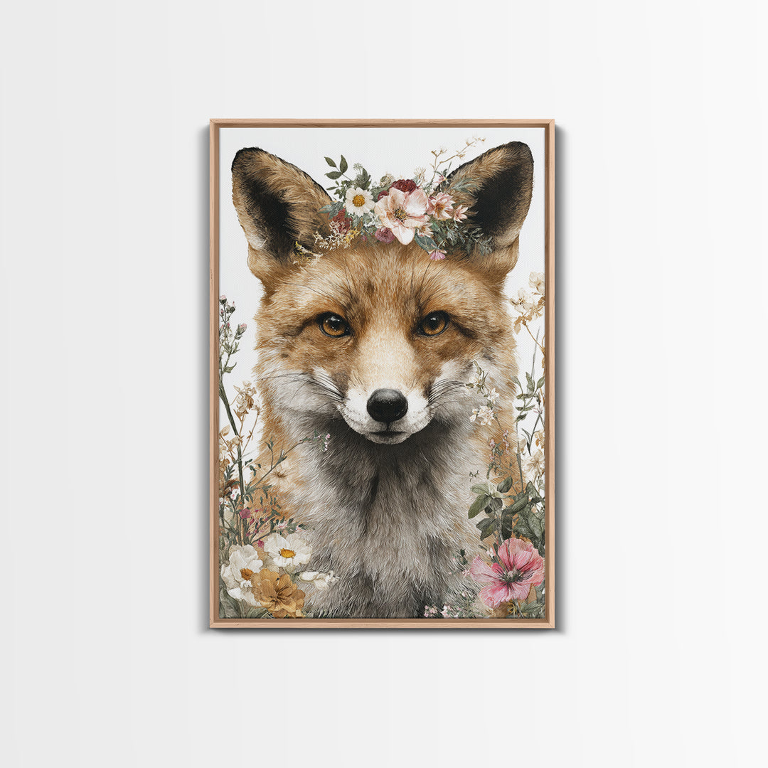 Fox Wearing a Tiny Crown Framed Canvas Print, Whimsical Art, Printable Art, Living Room Decor, Fine Art, Wonder, Cat Art, WHI-2x3-33