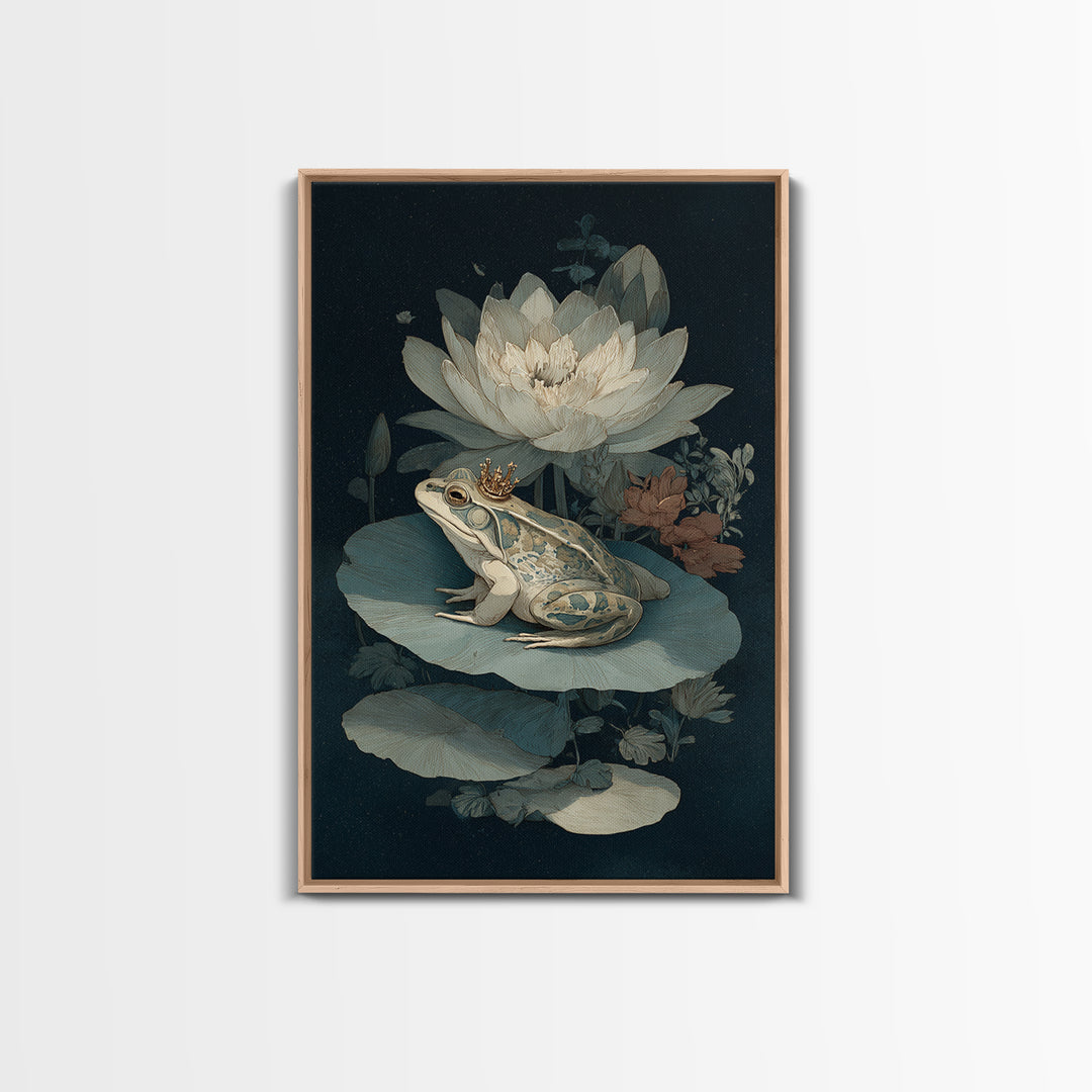Frog Prince on a Lily Pad Canvas Print, Whimsical Art, Contemporary Art, Living Room Decor, Fine Art, Wonder, Art Nouveau, WHI-2x3-40