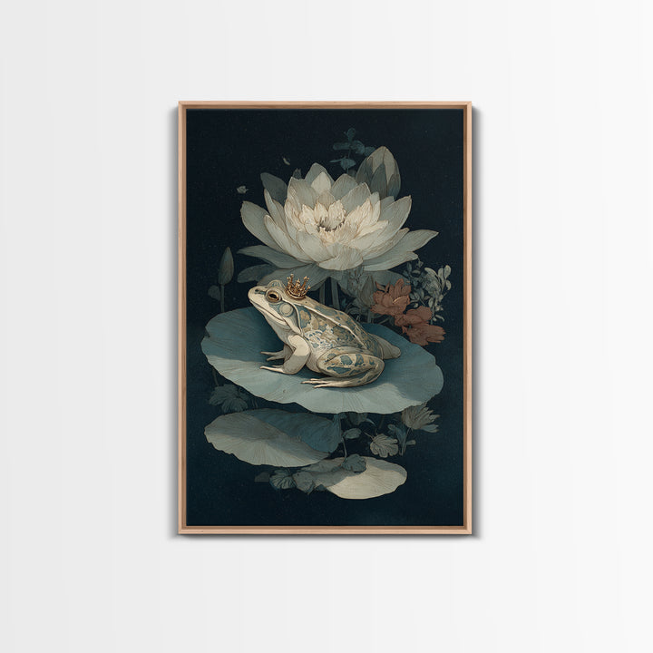 Frog Prince on a Lily Pad Canvas Print, Whimsical Art, Contemporary Art, Living Room Decor, Fine Art, Wonder, Art Nouveau, WHI-2x3-40