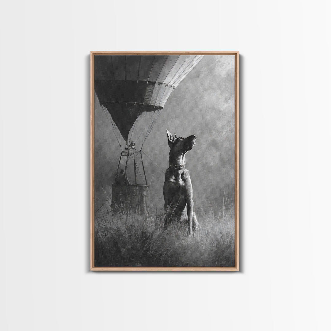 Dog in a Hot Air Balloon Framed Canvas Print, Whimsical Art, Wall Decor, Living Room Decor, Fine Art, Wonder, Printable Art, WHI-2x3-46