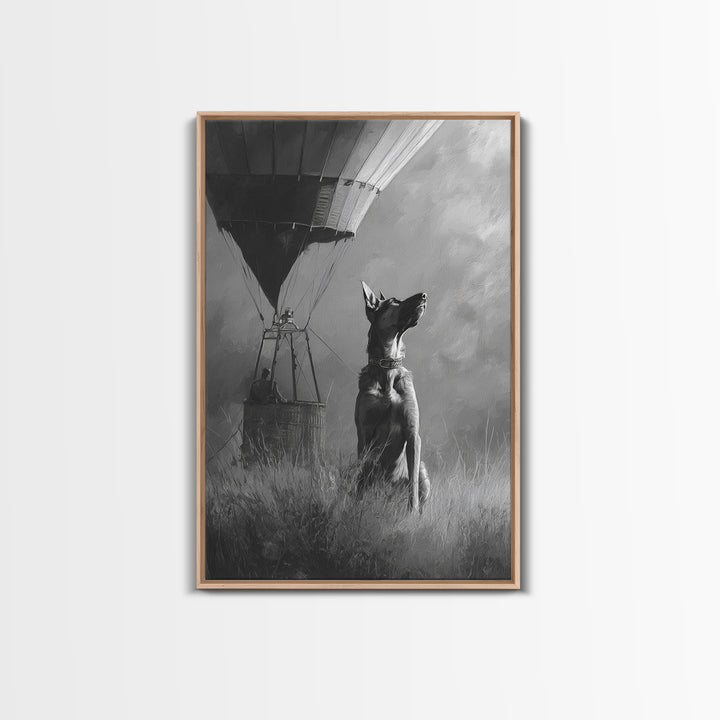 Dog in a Hot Air Balloon Framed Canvas Print, Whimsical Art, Wall Decor, Living Room Decor, Fine Art, Wonder, Printable Art, WHI-2x3-46