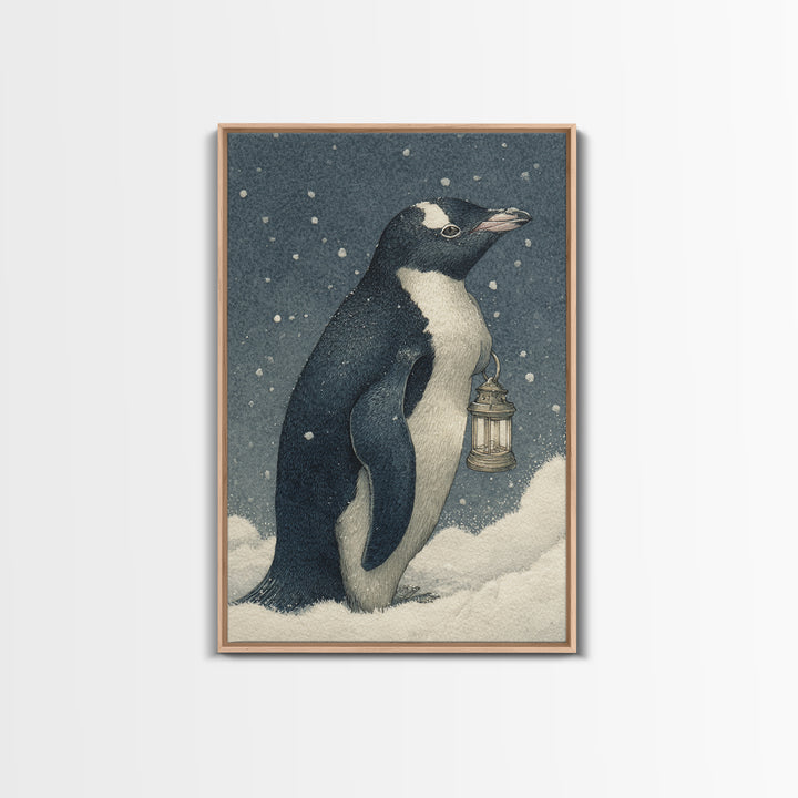 Penguin Holding a Lantern Canvas Print, Whimsical Art, Digital Print, Living Room Decor, Wonder, Bird Art, Nursery Art, WHI-2x3-49