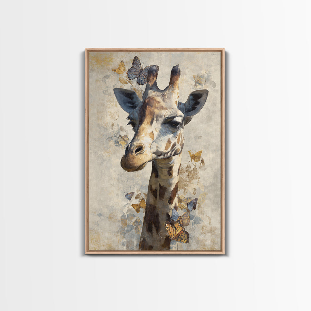 Giraffe with Scarf and Butterflies Canvas Print, Whimsical Art, Printable Wall Art, Living Room Decor, Oil Painting, Wonder, WHI-2x3-66