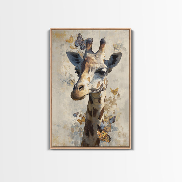Giraffe with Scarf and Butterflies Canvas Print, Whimsical Art, Printable Wall Art, Living Room Decor, Oil Painting, Wonder, WHI-2x3-66