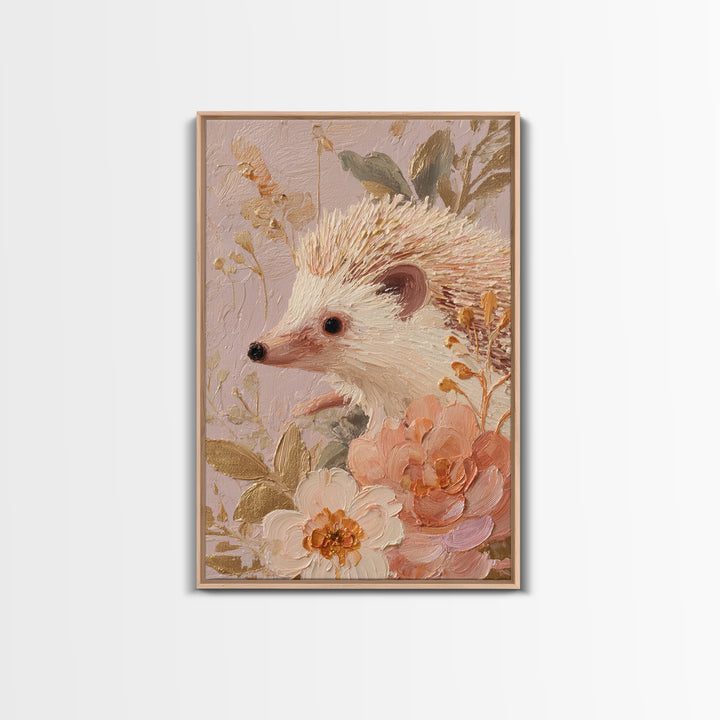 Hedgehog Carrying Wildflowers Canvas Print, Whimsical Art, Nursery, Living Room Decor, Oil Painting, Wonder, Watercolor Art, WHI-2x3-71