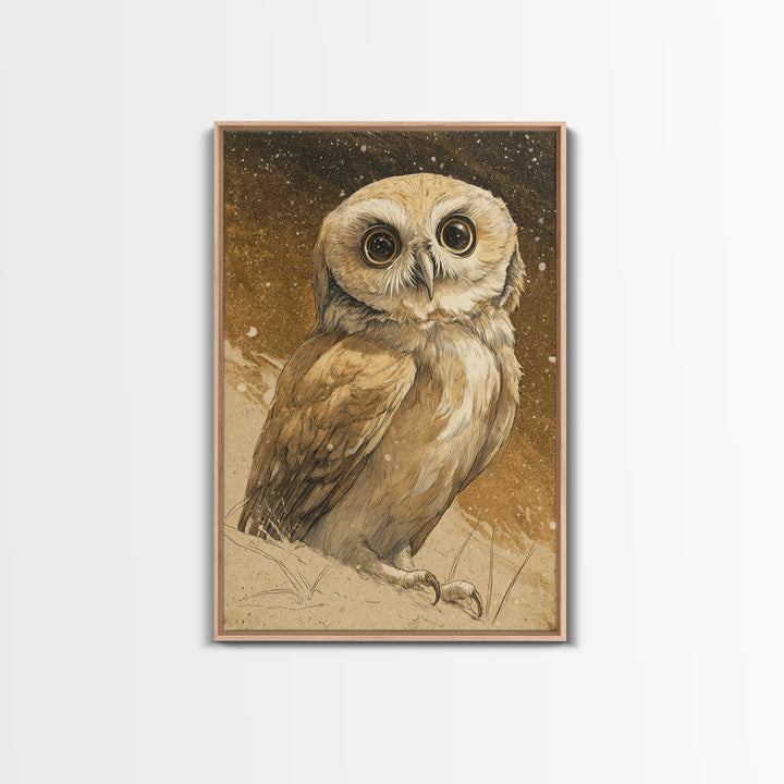 Owl Wearing Spectacles Among Stars Canvas Print, Whimsical Art, Art Nouveau, Living Room Decor, Abstract Art, Wonder, WHI-2x3-86