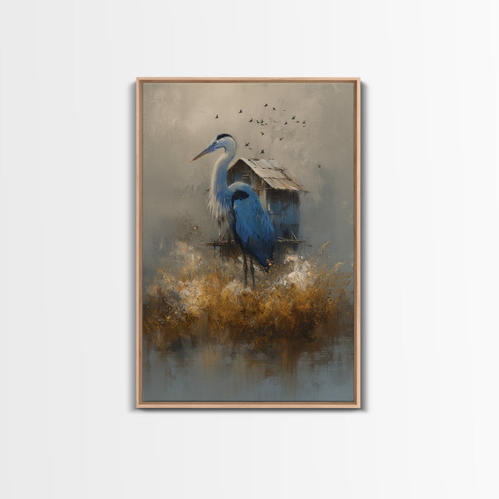Floating House Carried by Colorful Birds Framed Canvas Print, Whimsical Art, Nursery Art, Living Room Decor, Fine Art, Wonder, WHI-2x3-87
