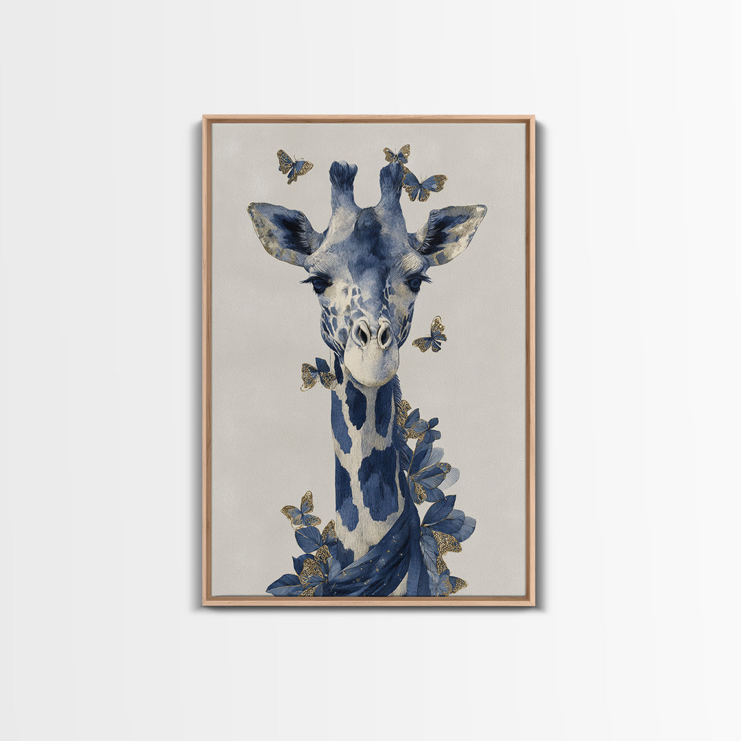 Giraffe with Scarf and Butterflies Framed Canvas Print, Whimsical Art, Framed Wall Art, Living Room Decor, Fine Art, Wonder, WHI-2x3-90