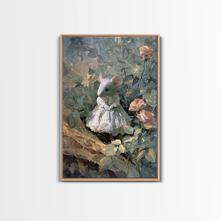 Mouse Ballerina in a Rose Garden Canvas Print, Whimsical Art, Cat Art, Living Room Decor, Watercolor Art, Wonder, WHI-2x3-91