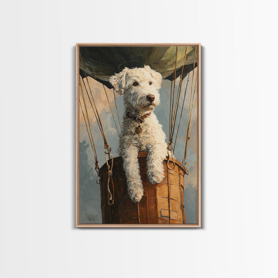 Dog in a Hot Air Balloon Framed Canvas Print, Whimsical Art, Digital Print, Living Room Decor, Fine Art, Wonder, Bird Art, WHI-2x3-94