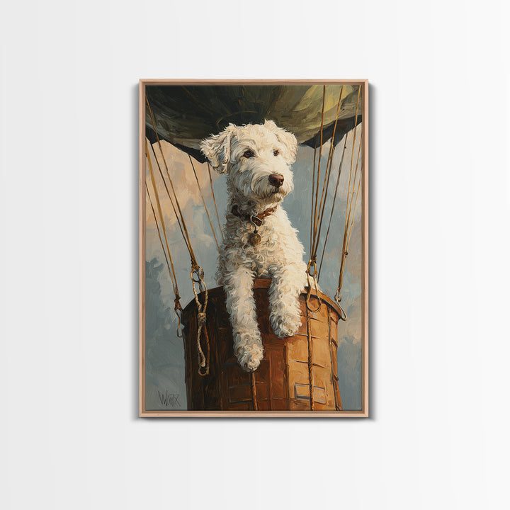 Dog in a Hot Air Balloon Framed Canvas Print, Whimsical Art, Digital Print, Living Room Decor, Fine Art, Wonder, Bird Art, WHI-2x3-94