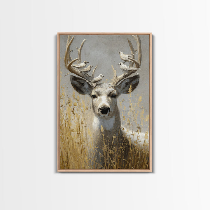Deer with Antlers Full of Birds Canvas Print, Whimsical Art, Nursery Wall Decor, Living Room Decor, Fine Art, Wonder, WHI-2x3-99
