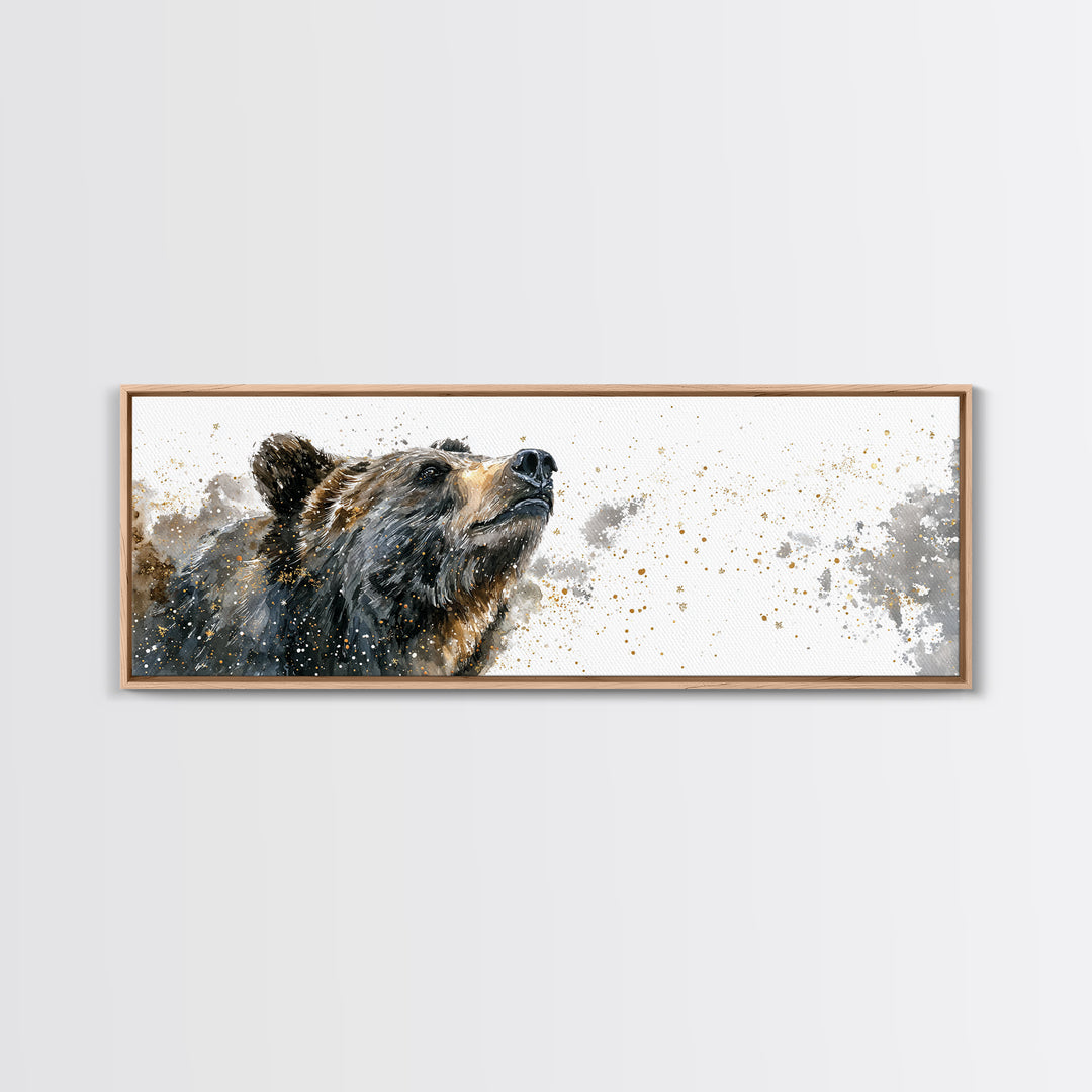 Bear Painting Stars Onto the Night Sky Framed Canvas Print, Whimsical Art, Dark Academia Decor, Living Room Decor, Wonder, WHI-3x1-1