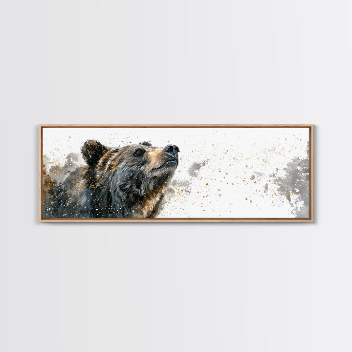 Bear Painting Stars Onto the Night Sky Framed Canvas Print, Whimsical Art, Dark Academia Decor, Living Room Decor, Wonder, WHI-3x1-1