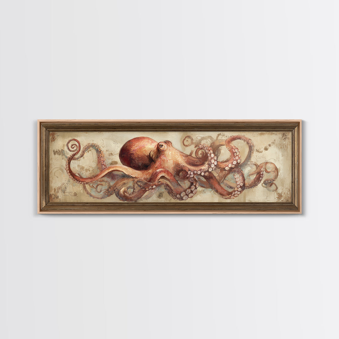 Octopus Conductor with Tiny Instruments Framed Canvas Print, Whimsical Art, Pet Portrait, Living Room Decor, Fine Art, Wonder, WHI-3x1-10