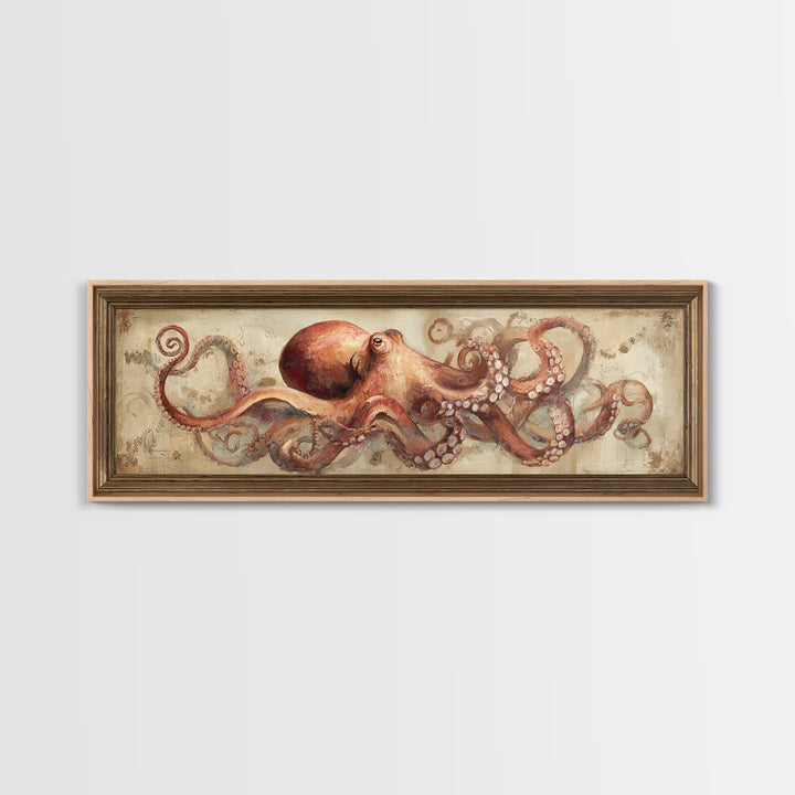 Octopus Conductor with Tiny Instruments Framed Canvas Print, Whimsical Art, Pet Portrait, Living Room Decor, Fine Art, Wonder, WHI-3x1-10