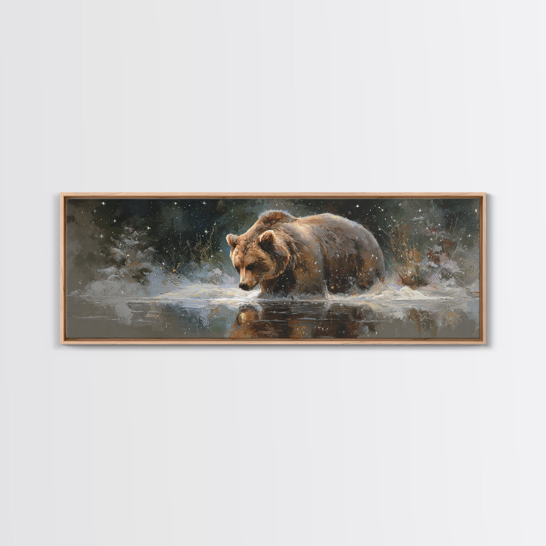 Bear Painting Stars Onto the Night Sky Canvas Print, Whimsical Art, Bird Art, Living Room Decor, Abstract Art, Wonder, WHI-3x1-25