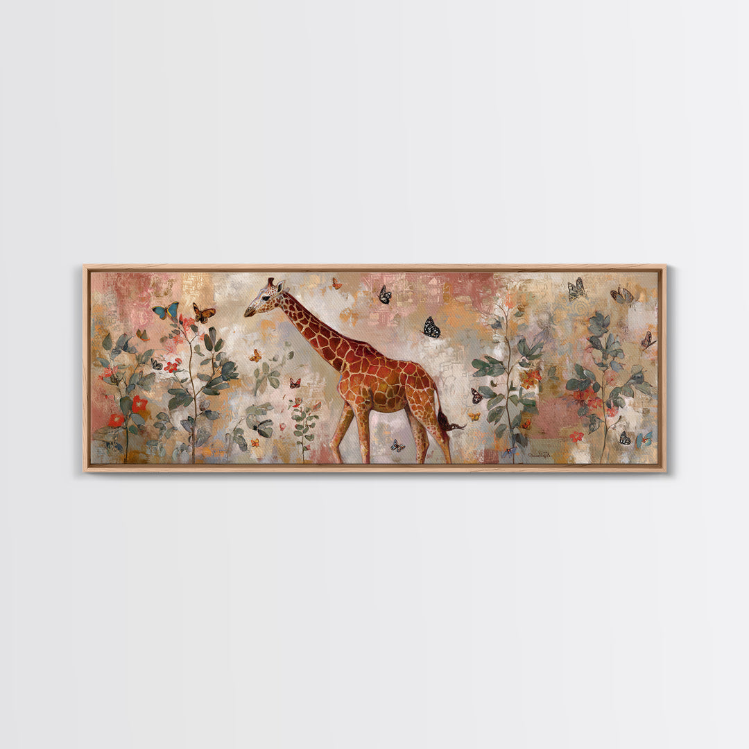 Giraffe with Scarf and Butterflies Canvas Print, Whimsical Art, Printable Art, Living Room Decor, Watercolor Art, Wonder, WHI-3x1-26