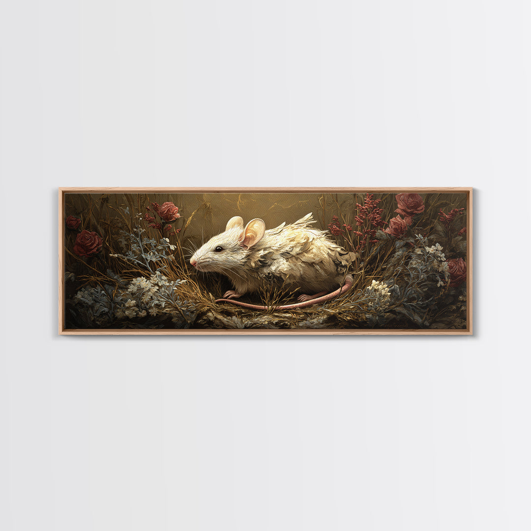 Mouse Ballerina in a Rose Garden Framed Canvas Print, Whimsical Art, Textured Painting, Living Room Decor, Fine Art, Wonder, WHI-3x1-27