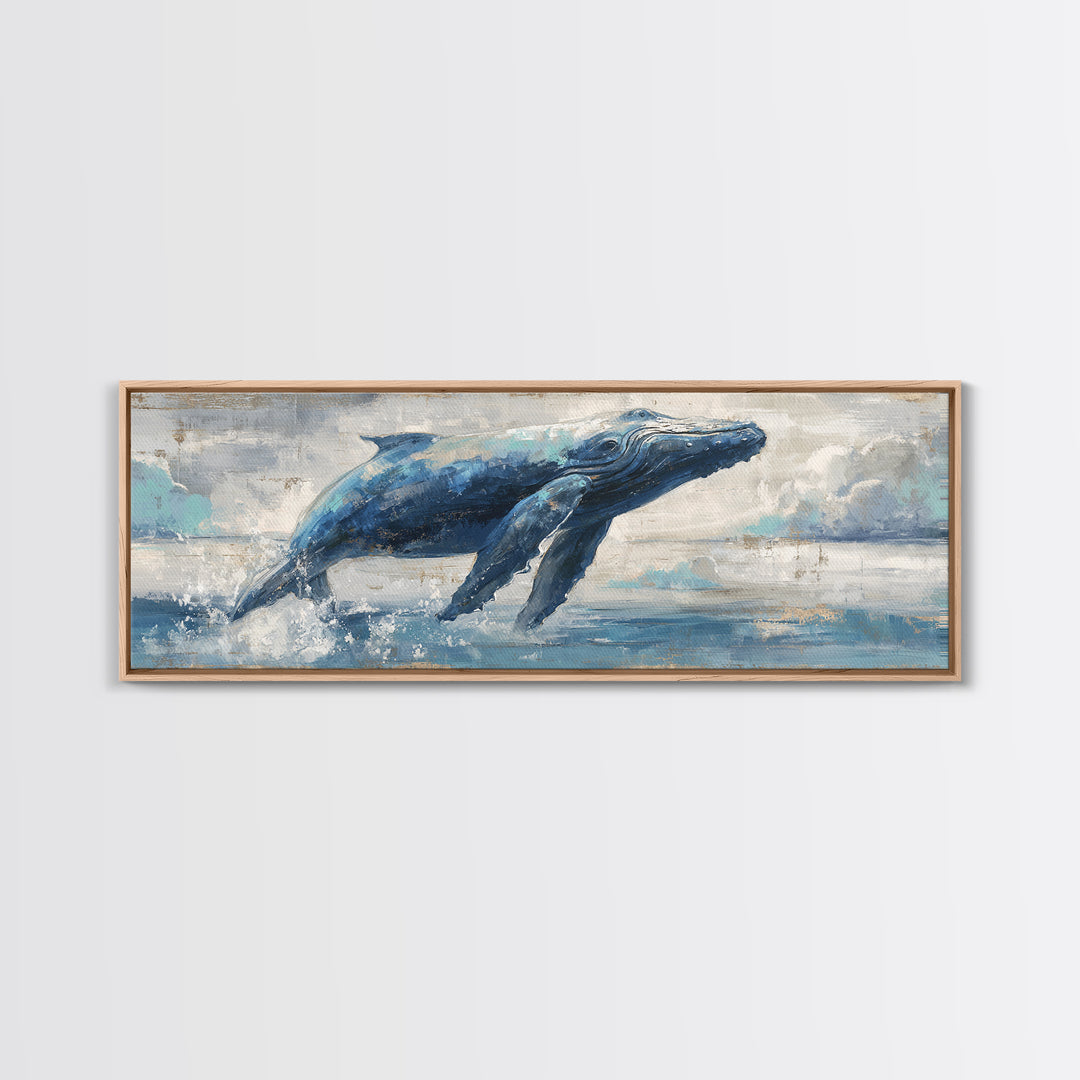 Whale Flying Through Clouds Like Ocean Canvas Print, Whimsical Art, Dopamine Decor, Living Room Decor, Fine Art, Wonder, WHI-3x1-29