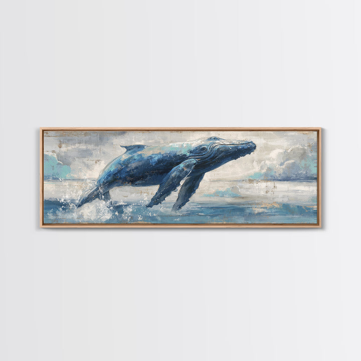 Whale Flying Through Clouds Like Ocean Canvas Print, Whimsical Art, Dopamine Decor, Living Room Decor, Fine Art, Wonder, WHI-3x1-29